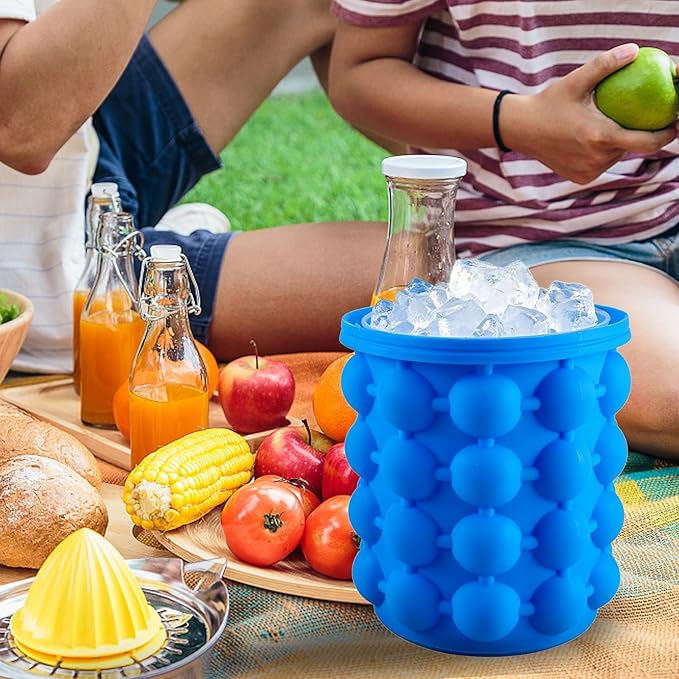Aoutrow Ice Cube Mold, Silicone Ice Bucket Ice Cup with Lid (2 in 1), Press Type Easy-Release Ice Trays Ice Cube Maker for Frozen Cocktail, Whiskey, Beverages