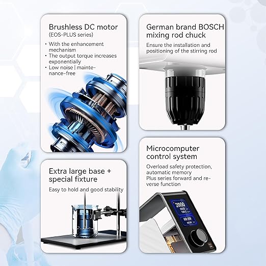 Electric Overhead Stirrer Mixer 60L 2000RPM, Digital Lab Stirrer with Timer & Stand, High Viscosity Mixer 80000mPas, Brushless Motor for Homogeneous Emulsion & Chemical Processing