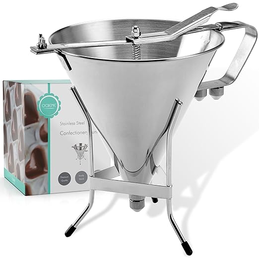 Stainless Steel Confectionery Funnel Dispenser with Precision Nozzles – Includes 1/8", 1/4", and 1/3" Tips – Ideal for Chocolate, Sauces, Batter, and Pastry Work
