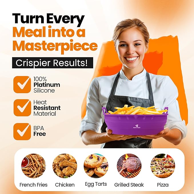 Platinum Silicone Air Fryer Liners Reusable Square-Extra Strong-Easy to Clean Air Fryer basket for Oven Microwave Accessories - BPA Free - Food Safe Pot for 5.8QT to 8 QT - 9 Inch