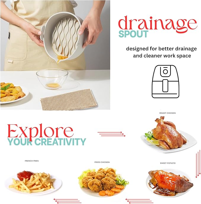 Silicone Air Fryer Basket Liners Pots, Gray, Non-Stick Cooking Inserts with Wave Pattern Design, 2 Pack (6-8 QT)