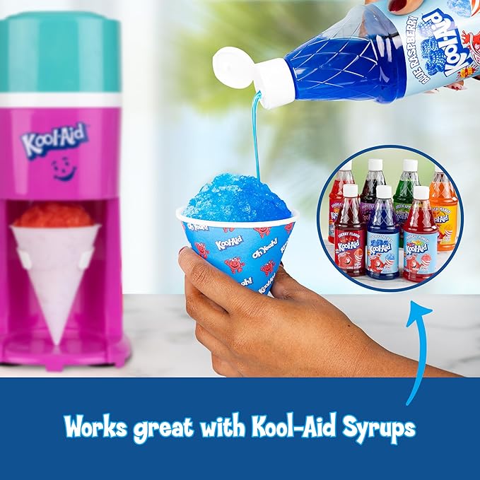 Kool-Aid Shave Ice and Snow Cone Machine, Multi-Use Ice Shaver for Frozen Treats, Slushies, Snow Cones, and More – Reusable Cup and Ice Mold, Stainless Steel Blades – Sharkleberry