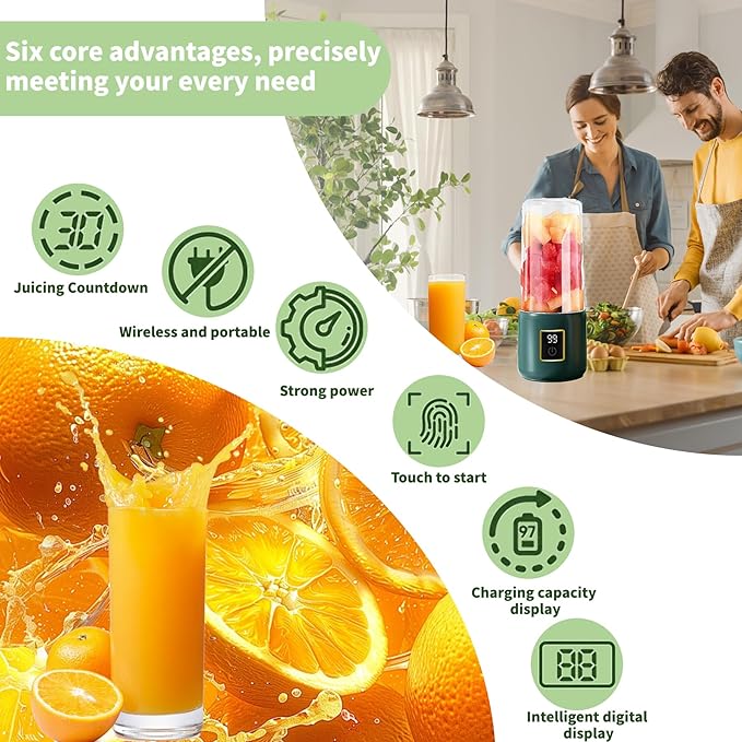 Portable Blender, Mini Blender，small blender for smoothies, 12 Blades Perfect for Blending, Small, Convenient, Multifunctional, with Digital Touch Screen, Suitable for Family Travel