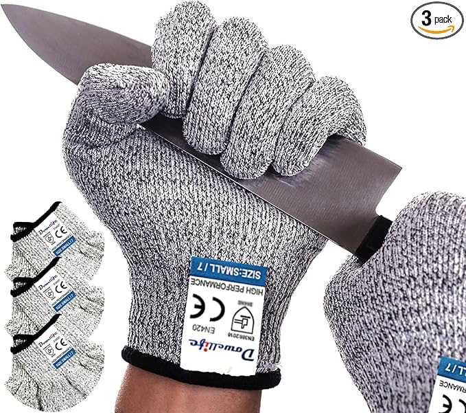 Dowellife Cut Resistant Gloves Food Grade Level 5 Protection, Safety Kitchen Cuts Gloves for Oyster Shucking, Fish Fillet Processing, Mandolin Slicing, Meat Cutting and Wood Carving (X-Large-3 Pairs)