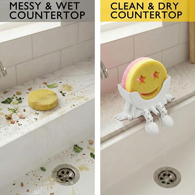 Cute Hanging Sponge Holder with Drainage & Legs, 3D Printed Funny Sink Stand for Round Sponges, Aesthetic Kitchen Sink Edge Organizer, Countertop Decor, Quick-Drying Storage Cleaning Gadget