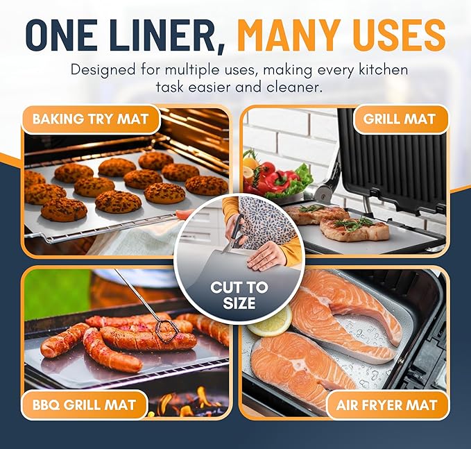 Oven Liners for Bottom of Oven - 4 Pack Large Heavy Duty Mats, 17”x25” Non-Stick Reusable Liner for Electric, Gas, Toasters, Grills - BPA & PFOA Free Kitchen Accessory to Keep It Clean (Silver)