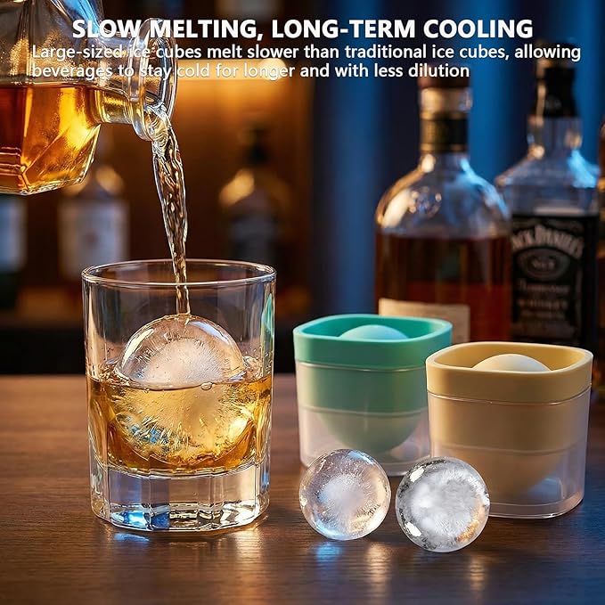Ice Ball Maker Mold 4 Pack - Large 2.4 Inch Silicone Whiskey Ice Ball Mold, Round Reusable Ice Cube Mold for Bourbon & Cocktails, Freezer Golf Ball Ice Trays