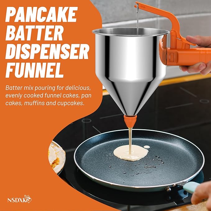 40oz Pancake Batter Dispenser, Stainless Steel Cake Dispenser with Stand, Great for Pancakes, Cupcake, Waffle or Any Baked Goods, Durable, Leak-Free, Cosmic Orange