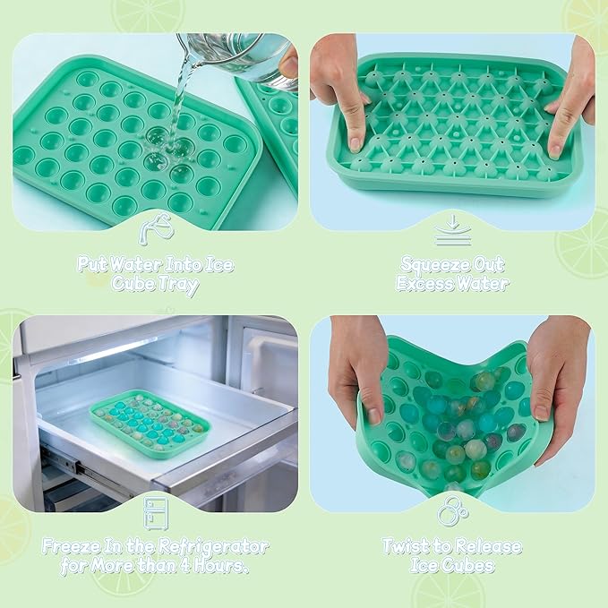 Circle Ice Cube Tray with Lid,1Pack Small Round Ice Trays for Freezer,33 Cavity Silicone Small Round Ice Cube Mold for Chilling Drink,Whiskey,Cocktails(0.8Inch,Green)