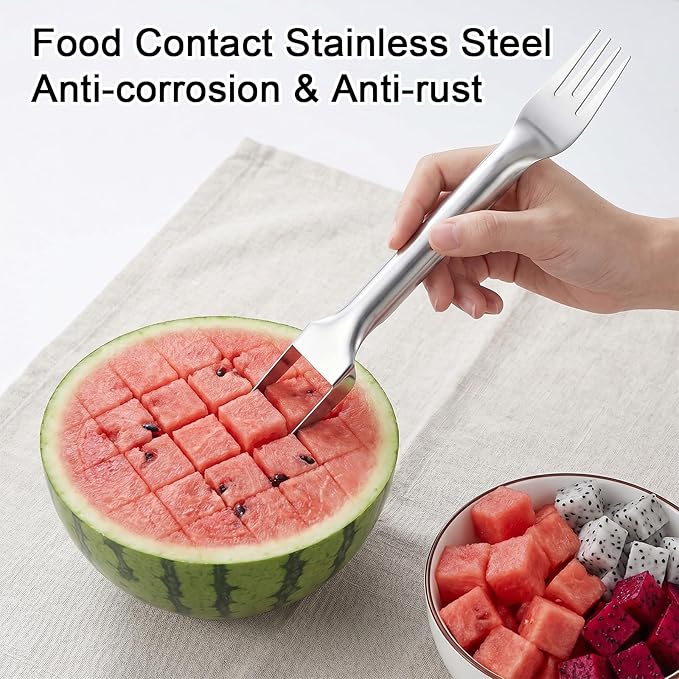 2-in-1 Watermelon Slicer Cutter Tool & Watermelon Scooper, Stainless Steel Fruit Cutter Tool Dual-Head Melon & Mango Slicer Fork for Home, Camping, Parties (2 PCS)