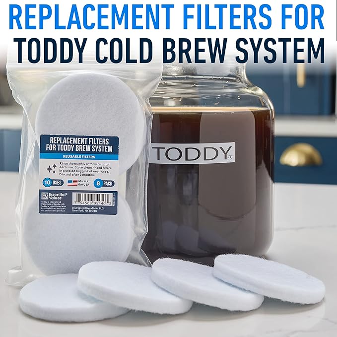 Essential Values 8 Pack Cold Brew Coffee Filters - Replacement Coffee Filter Bags - Compatible with Toddy Cold Brew Maker