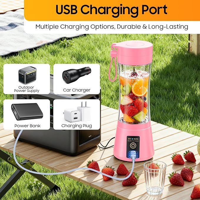 Cordless Personal Size Portable Blender - 12 Oz Blender for Smoothies and Shakes with BPA Free Traveling Juice Cup, 6 Blades for Powerful Blending, Suit for Sports/Travel/Home