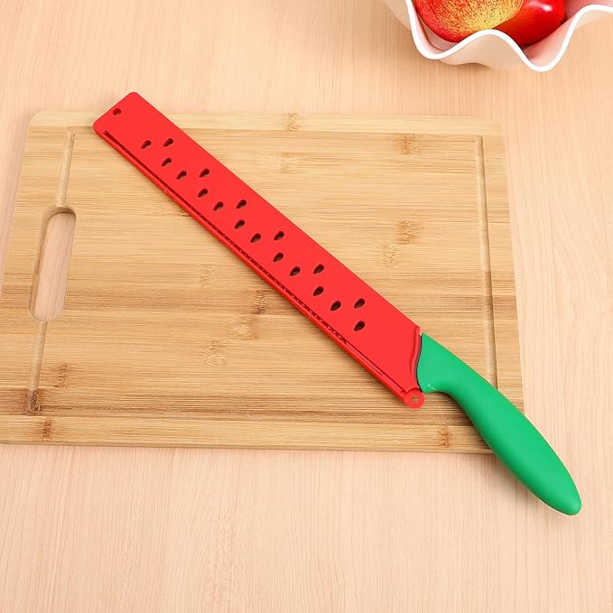 Toyvian 17.12 Inch Watermelon Cutter Knife with Protective Sleeve Stainless Steel Melon Slicer for Kitchen Baking Cake Bread Pizza Cutting