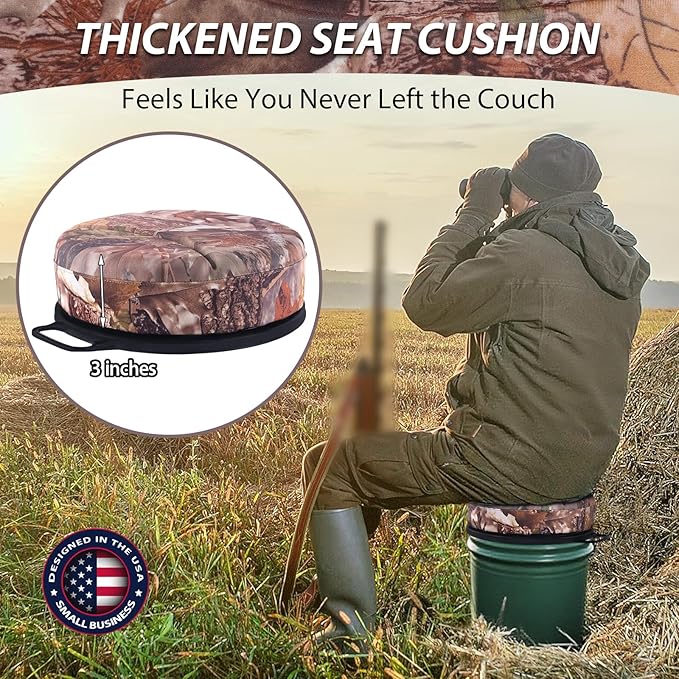 5 Gallon Bucket Seat with 3" Thick Seat Foam Cushion, 360°Swivel Bucket Lid Seat, Waterproof & Silent Bucket Seats for Dove Duck Hunting, Ice Fishing, Baseball, Camping