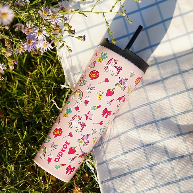BJPKPK 30oz Insulated Tumbler With lid And Straw Stainless Steel Tumblers Travel Coffee Mug Reusable Thermal Cup,Unicorns