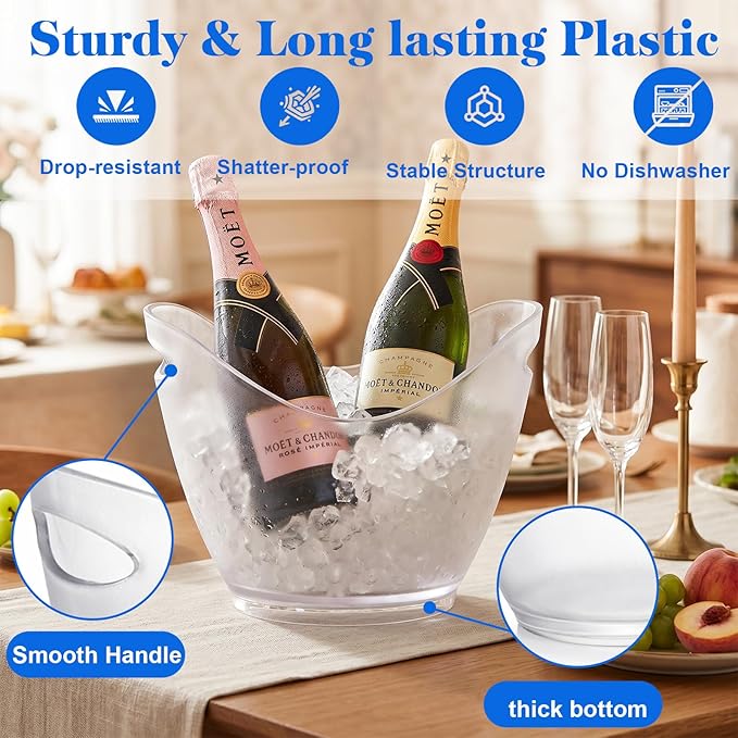 Yesland Ice Bucket Frosted Plastic 3.5 Liter Storage Tub - Perfect for Wine, Champagne or Beer Bottles