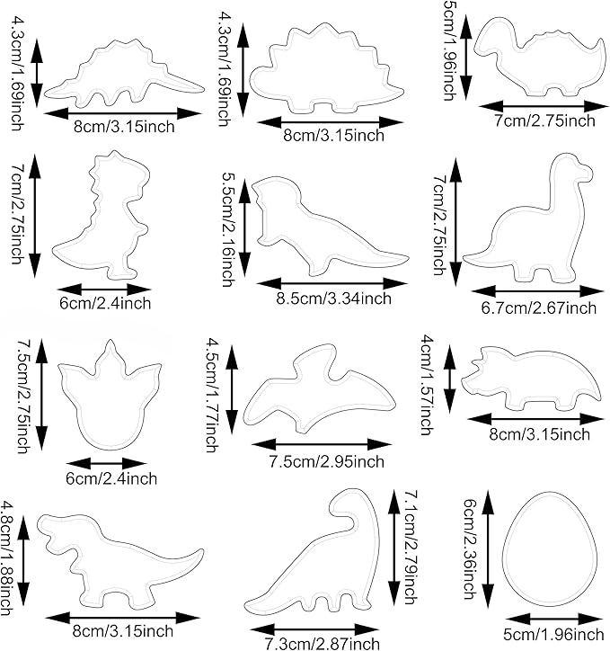 Dinosaur Cookie Cutters Set - Mini Small Sizes, 12pcs Biscuit Molds for Kids, Kitchen Tools for Cookie, Fruit, Fondant, Cake Decorations, Kid's Dinosaur Shapes