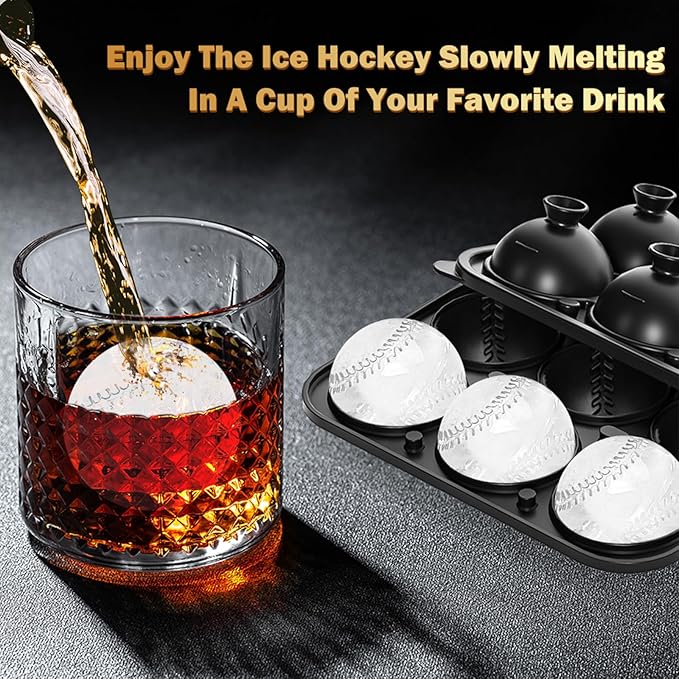 2 Pack Baseball Ice Cube Molds 2.2 Inch Large Baseball Silicone Ice Cube Molds Fun Shapes Craft Sphere Ice Molds Novelty Christmas Gifts for Men Women Cocktails, Bourbon, Brandy, Whiskey(2, Baseball)