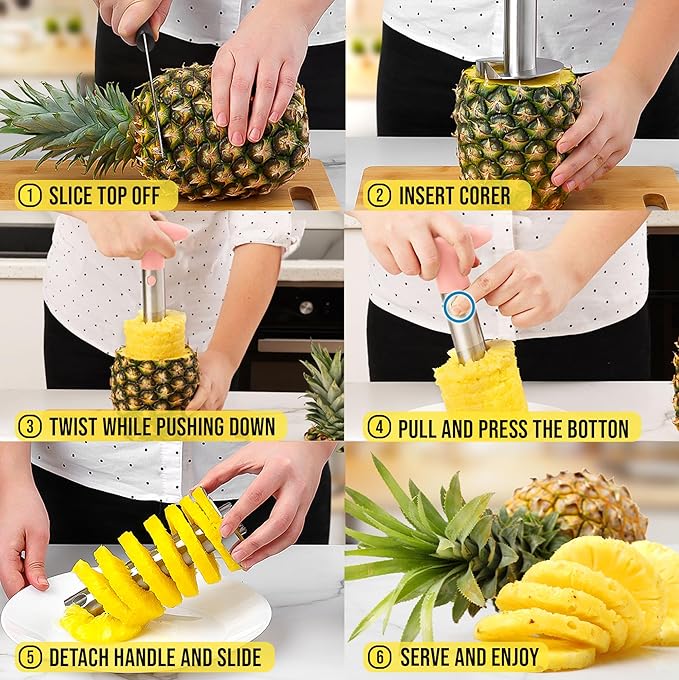 Zulay Kitchen Stainless Steel Pineapple Corer & Slicer – Heavy Duty Pineapple Cutter & Eye Removal Tool – Effortless Core Remover Tool with Sharp Reinforced Blade & Ergonomic Handle - Pink