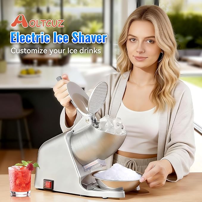 226 lbs/h 4-Blade Electric Ice Shaver Machine, with Extra Blades & Ice Pick, 300W Ice Crusher for Home & Commercial Use, Shaved Ice Maker, ETL-Listed, Silver