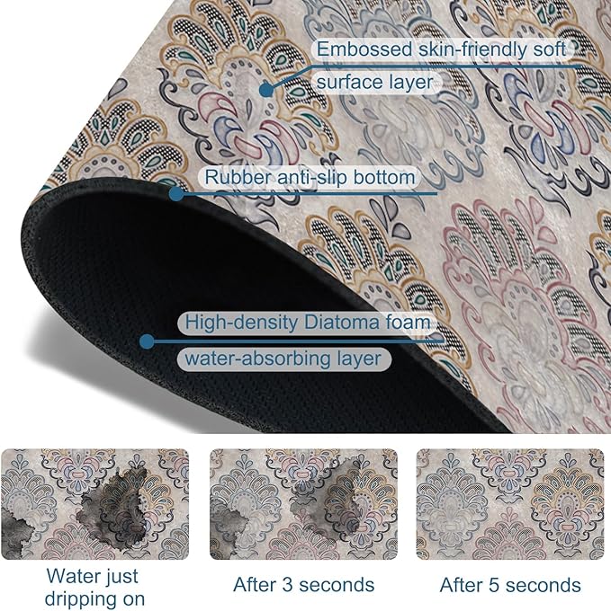 Grey Ceramic Printing Sink Splash Guard Ceramic Texture Faucet Absorbing Mat Fast Drying Mat Sink Gadgets Splash Guard Behind Faucet Drip Catcher for Kitchen Bathroom, 15.5"x5.5"