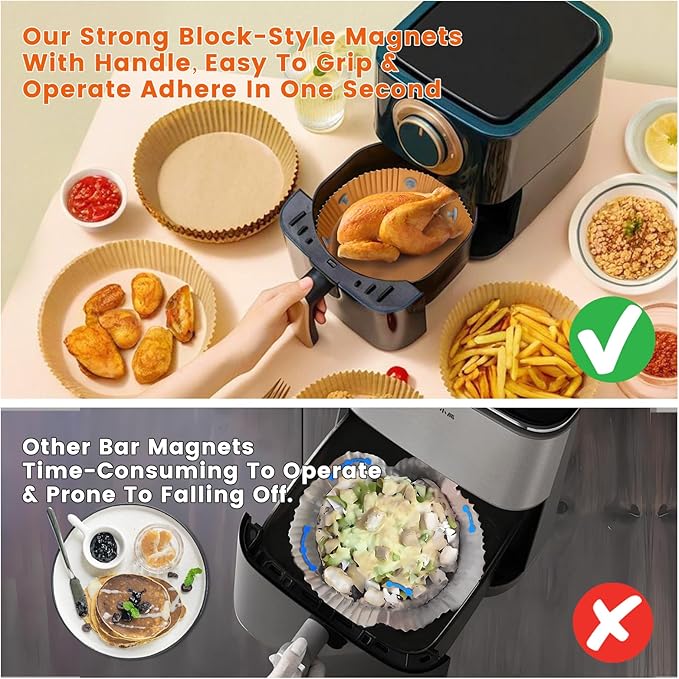 Air Fryer Magnets for Parchment Paper,Lock Disposable Paper Liner Safely,Prevents Burning & Food Covering,Heat-Resistant Air Fryer Liner Magnets,Easy Install with Handles (8pcs)