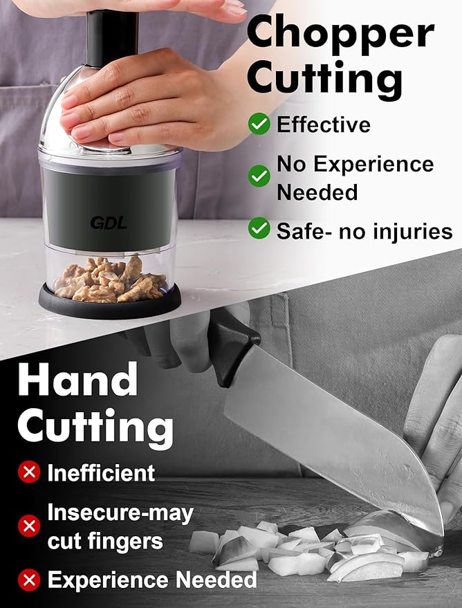 Food Chopper, Hand Chopper Dicer Easy to Clean, Manual Slap Vegetable Chopper Onion Cutter, Garlic Chopper Mincer for Onion, Nut, Tomato, Pepper, Celery, etc