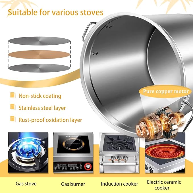Electric Jam Mixer - Stainless Steel Automatic Pot Stirrer with 4-Blade Mixing Scraper, for Soup, Chili Sauce, Beverage, Jam & Porridge, One-Touch Operation, Commercial Food Mixing Machine (Model 35)