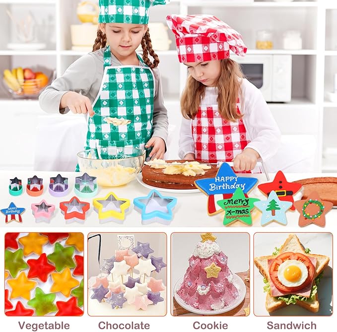 8-Piece Star Cookie Cutter Set with Storage Box - Heavy Duty Stainless Steel Baking Tools, Plastic Handles, Dishwasher Safe, Kids Friendly for Cookies, Biscuits, Vegetable, Fruit and Sandwiches