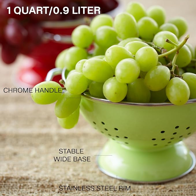 Reston Lloyd, 1 Quart Powder Coated Steel Kitchen Strainer Basket for draining Pasta, Vegetable and Fruit, Chrome Handles and Wide Stable Base, Orange