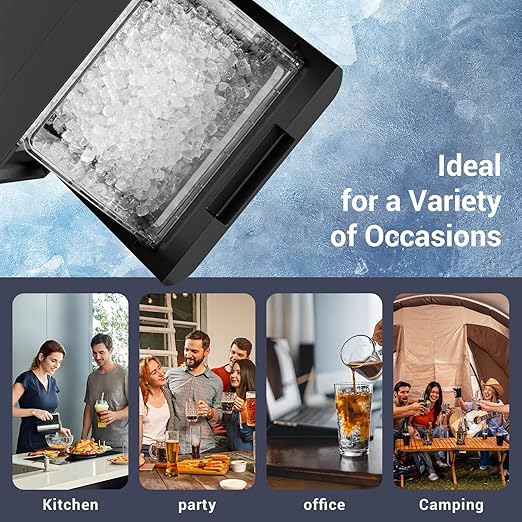 Nugget Ice Maker Countertop, 45Lbs/24H with 0.47 Gallon Tank Pebble Ice Maker, Self-Cleaning Pellet Ice Machine Ready in 5-10min, Nugget Ice Machine for Kitchens/Home/Office