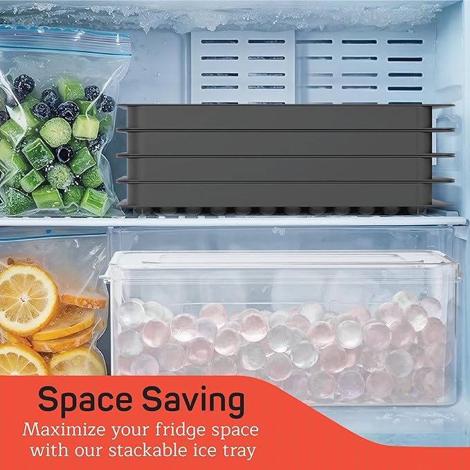 Emporio Kitchen Round Ice Cube Tray Set Pack of 4, BPA-Free Stackable Trays with Lid & Tongs, 104 Ice Balls Per Tray for Whiskey, Drinks, and Cocktails, Quick Release Round Ice Cube Mold, Black