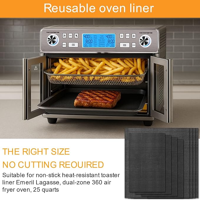 Oven Liners for Bottom of Oven,12"x6.6"and 12"x13.8" Reusable Non-Stick Heat Resistant Toaster Liners Mat Accessories for Emeril Lagasse Dual Zone 360 Air Fryer Oven 25 QT Extra Large and More