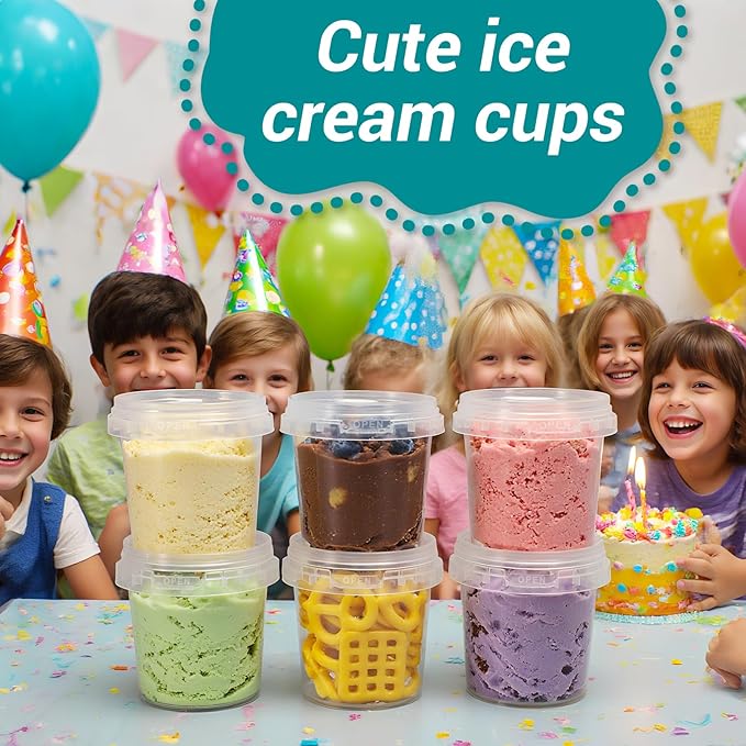Airtight Clear Plastic Bucket with Lid, Ice Buckets for Parties, Reusable Ice Cream Tub with Handle, Food Storage Container, Food Grade Freezer and Microwave Safe for Sauce, Soup (5 OZ/12 PACK)