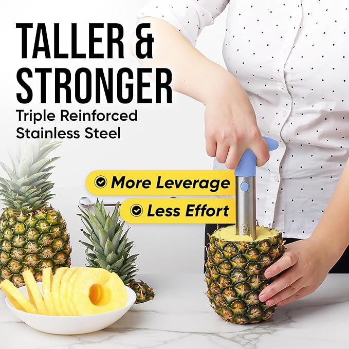 Zulay Kitchen Stainless Steel Pineapple Corer & Slicer – Heavy Duty Pineapple Cutter & Eye Removal Tool – Effortless Core Remover Tool with Sharp Reinforced Blade & Ergonomic Handle - Periwinkle Blue
