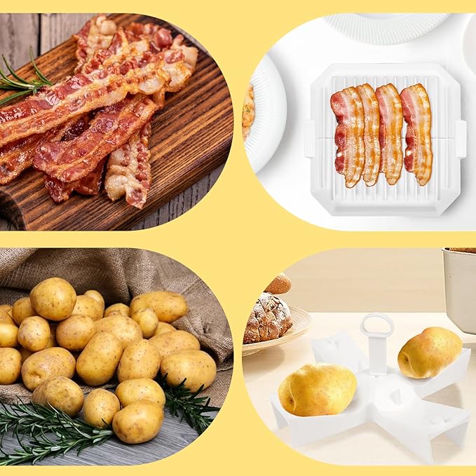 (4pcs) Easy Breakfast Set, Microwave Egg Cooker/Poacher, Microwave Omelet Maker, Microwave Bacon Tray/Cooker, Baked Potato Cooker, Easy To Use and Non-Stick Egg Cookwarez