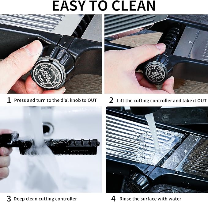 WELTONHM Mandoline Slicer, Adjustable Mandoline Slicer for Kitchen, Stainless Steel Mandolin Vegetable Chopper for Potato, Julienne Cutter with Cut-Resistant Gloves, Black