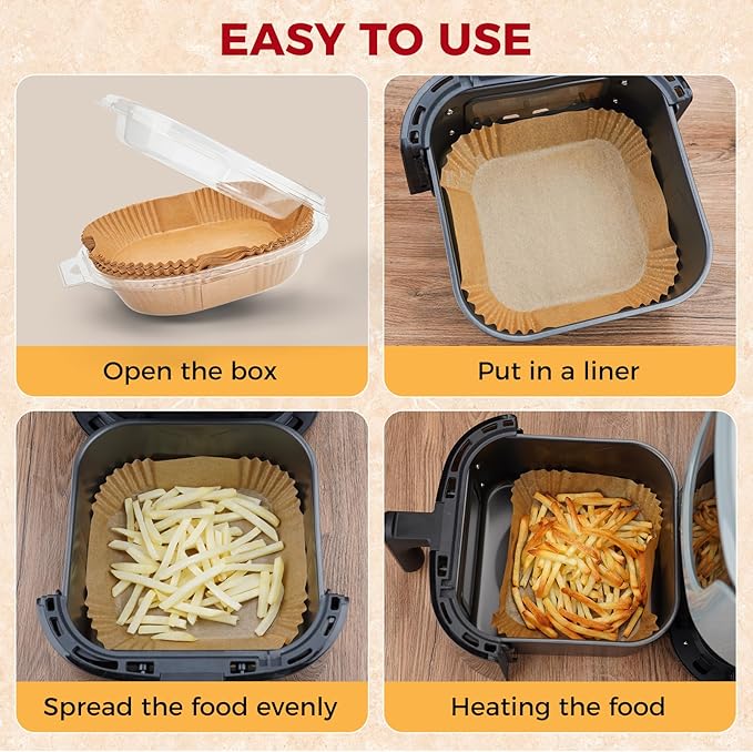 Air Fryer Liners Disposable - 150Pcs 8In Square Parchment Paper for Air Fryer Non-Stick Airfryer Basket Liners for Steamer Microwave Oven