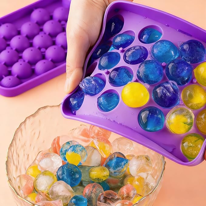 Ice Cube Tray Easy Release Flexible Silicone Round Ice Sphere Tray with Removable Lids Reusable 25 Mini Stackable Ice Ball Maker Mold for Chilling Whiskey Cocktail Coffee, BPA Free