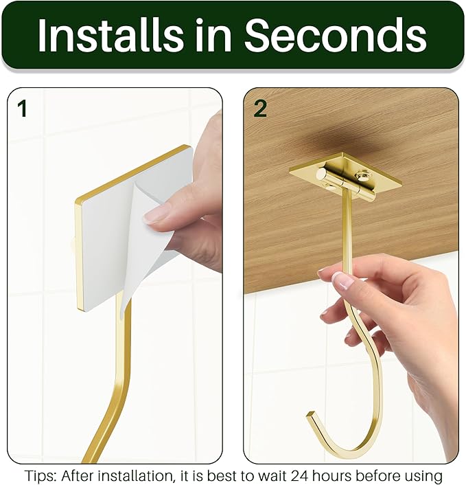 bussdis Adhesive Banana Hook Under Cabinet: 2-Pack Foldable Metal Banana Hanger, Space-Saving Under Counter Banana Holder for Kitchen & RV, Gold