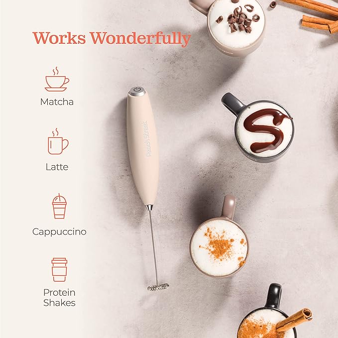 Powerful Handheld Milk Frother, Mini Milk Foamer, Battery Operated (Not included) Stainless Steel Drink Mixer for Coffee, Lattes, Cappuccino, Frappe, Matcha, Hot Chocolate.