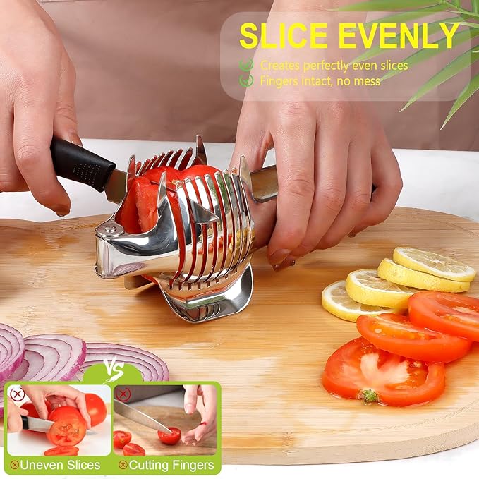KAYCROWN Tomato Slicer Lemon Cutter Holder for Slicing, Stainless Steel Onion Slicer Holder for Slicing, Vegetable Cutter for Tomato, Lemon