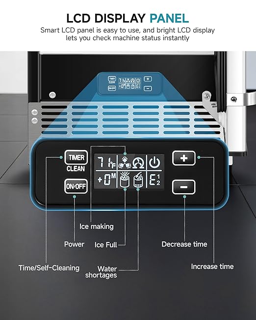 EUHOMY Under Counter Ice Maker with Drain Pump, 100 lbs/Day Ice Machine, Auto-Cleaning & 24H Timer, Stainless Steel Commercial Ice Maker with 24 lbs Storage for Home/Bar/Cafe/Restaurant