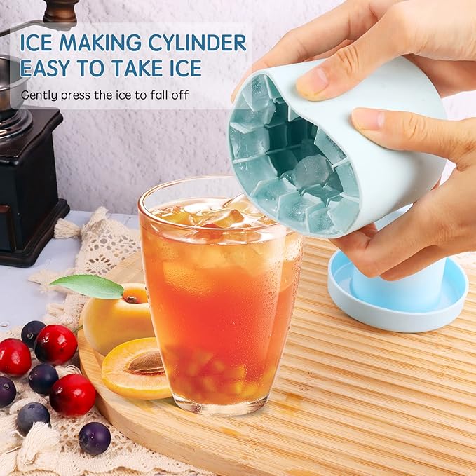 Cylinder Silicone Ice Cube Mold, New 3D Ice Cubes Maker, Decompress Ice Lattice, Press-Type Easy-Release Ice Cup (Blue-Green) (NEWZBB-Blue-Green)