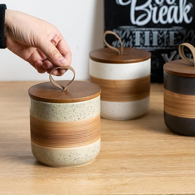 Miamolo Ceramic Jar with Lid Airtight, Coffee Container Kitchen Food Storage Jars for Spice Sugar Tea Bag, Stackable Decorative Jars for Countertop, 18 fl.oz