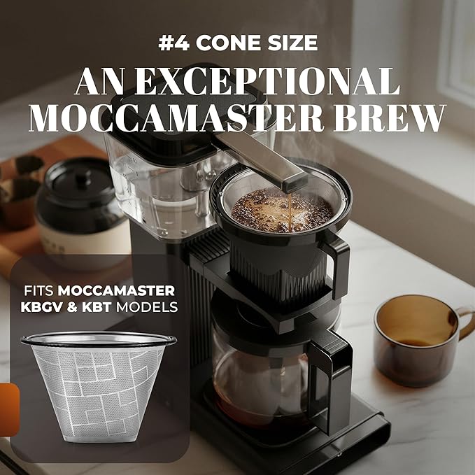 Reusable #4 Coffee Filter for Technivorm Moccamaster KBGV and KBT Coffee Machines - Stainless Steel Mesh, Durable Metal Filter for Sustainable Brewing