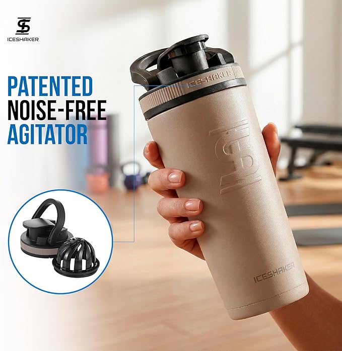 Ice Shaker Insulated Stainless Steel Shaker Bottle | 26oz, Java | Cold for 30+ Hours | Insulated Cup with Twist-on Agitator | Odor-Free Bottle for Protein Shakes, Water, Smoothies, Cocktails