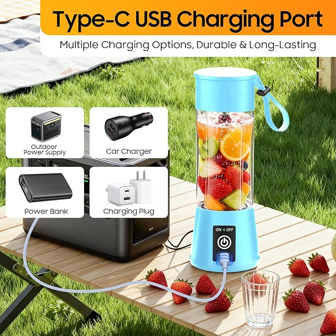 Cordless Portable Personal Size Blender - Mini Blender Make Smoothies and Shakes, 380Ml BPA Free Travel Cup, Powerful Blending Suit in Office/Home/Gym
