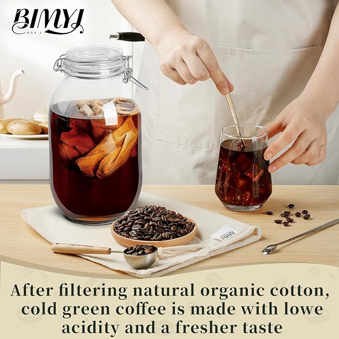 Reusable Cold Brew Bags & Cold Brew Coffee Bags Reusables |11.8 * 11.8 inch Large 100% Natural Organic Cotton Cold Brew Filter Bags 2-Pack + 2 Bonus 304 Silver Spoons