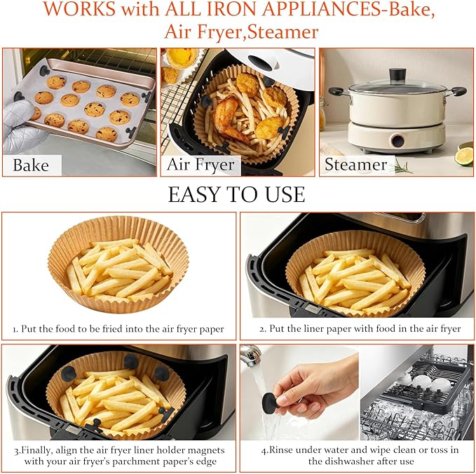 6PCS Air Fryer Liner Magnets,Air Fryer Magnets for Parchment Paper,Silicone Magnets for Air Fryer Liners,Air fryer Accessories for Safely Lock&Secure Disposable Air Fryer Liners&Prevent Paper Burning